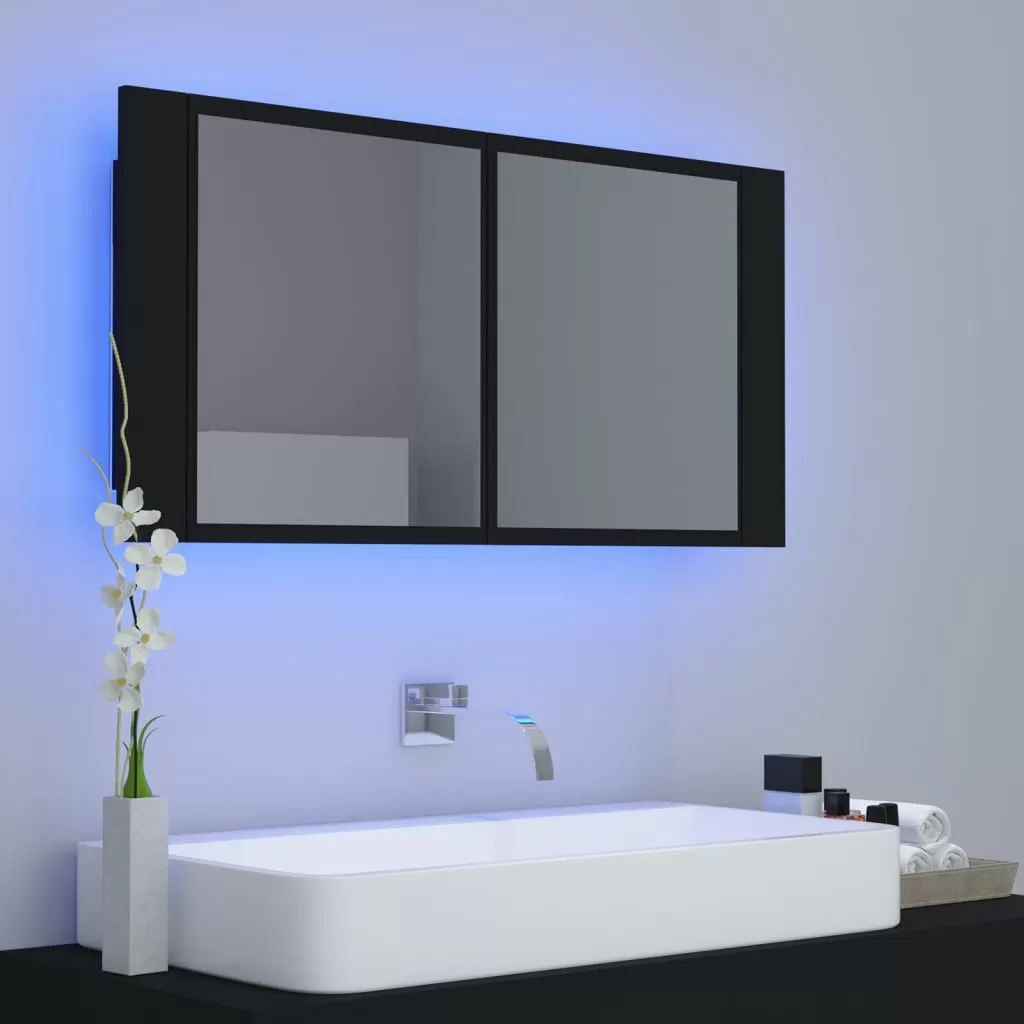 DULAP DE BAIE CU OGLINDA SI LED, NEGRU [3]