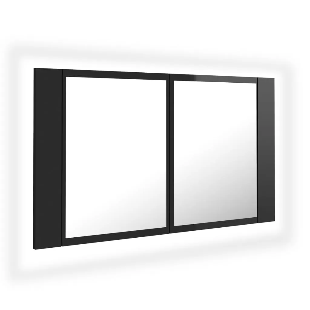 DULAP DE BAIE CU OGLINDA SI LED, NEGRU LUCIOS [2]