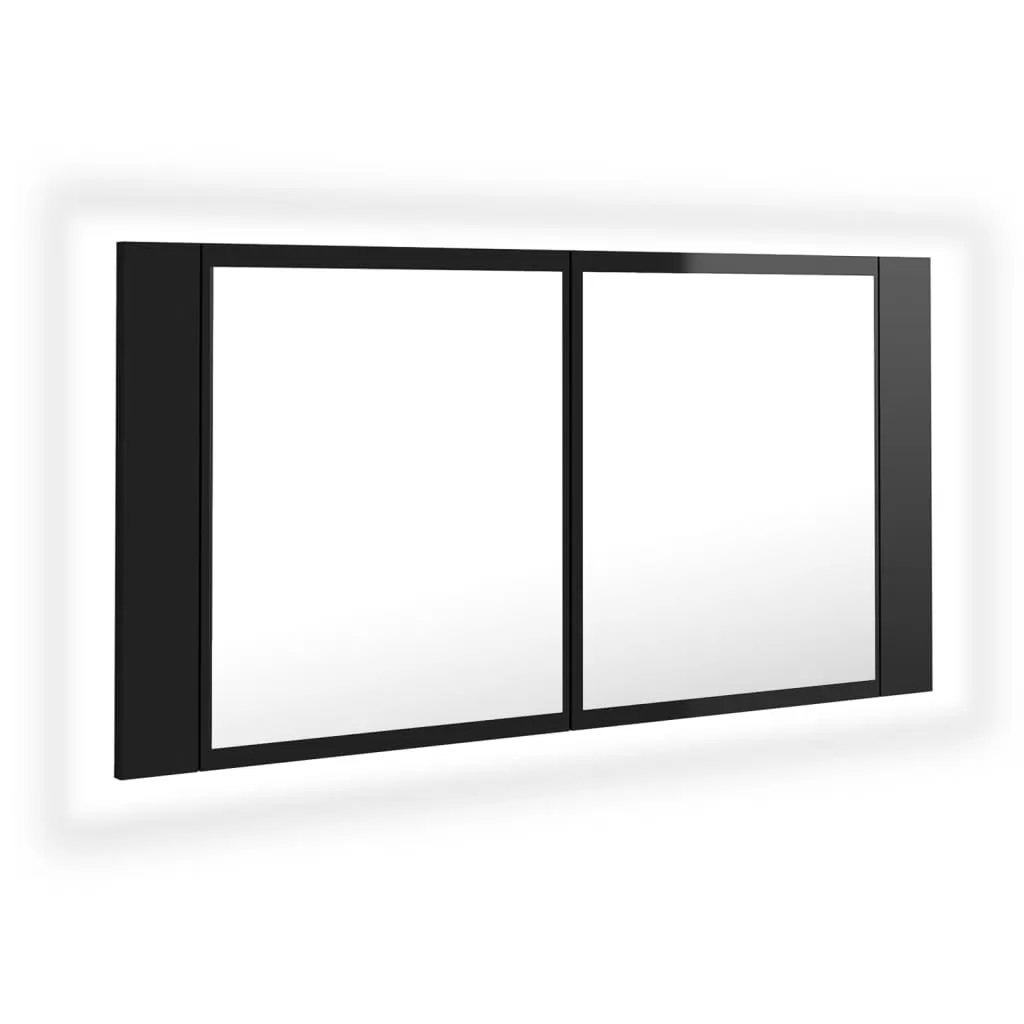 DULAP DE BAIE CU OGLINDA SI LED, NEGRU LUCIOS [2]