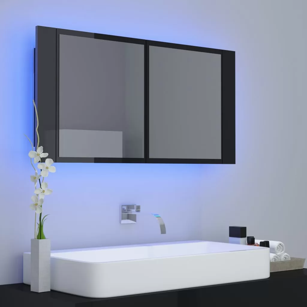 DULAP DE BAIE CU OGLINDA SI LED, NEGRU LUCIOS [3]