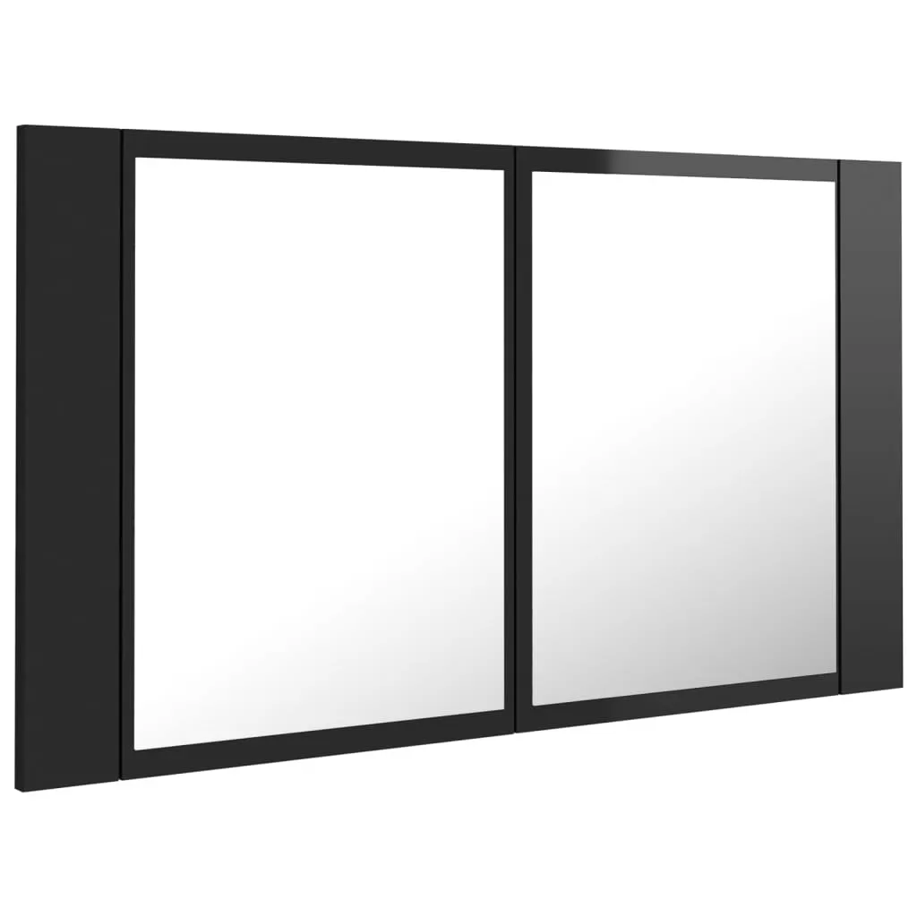DULAP DE BAIE CU OGLINDA SI LED, NEGRU LUCIOS [8]