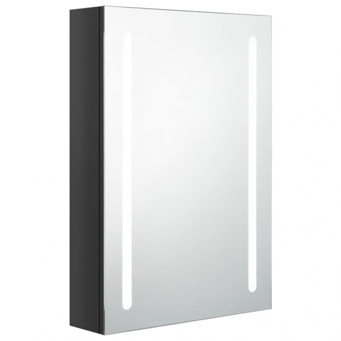 DULAP DE BAIE CU OGLINDA SI LED, NEGRU STRĂLUCITOR, 50 X 13 X 70 CM [2]