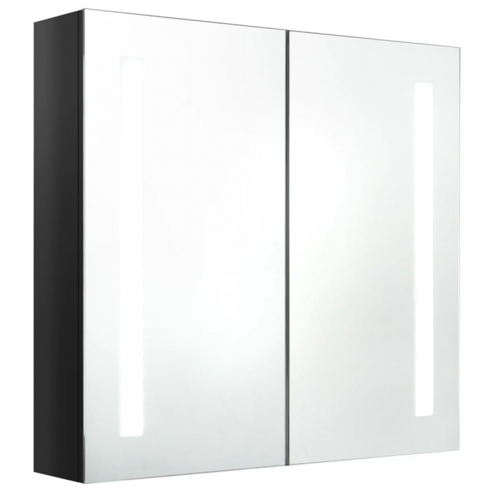 DULAP DE BAIE CU OGLINDA SI LED NEGRU STRALUCITOR 62X14X60 CM, NEGRU STRĂLUCITOR, 62 X 14 X 60 CM [2]
