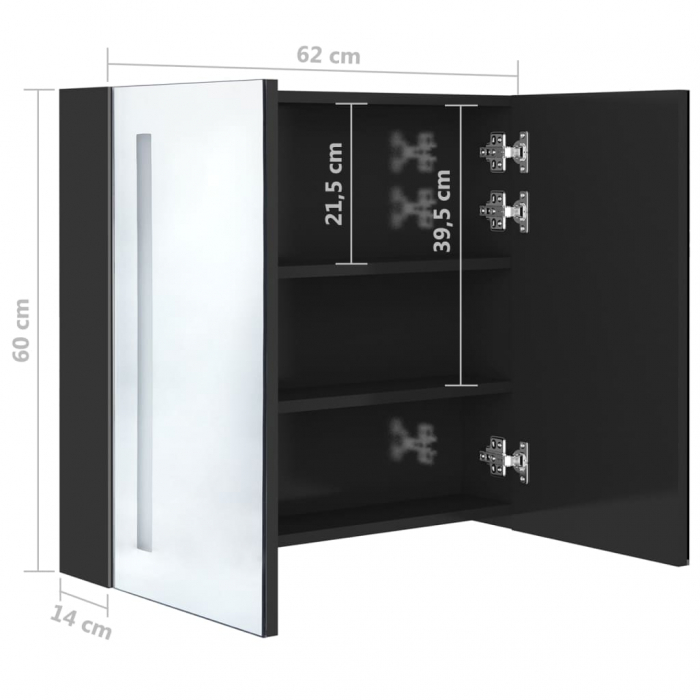 DULAP DE BAIE CU OGLINDA SI LED NEGRU STRALUCITOR 62X14X60 CM, NEGRU STRĂLUCITOR, 62 X 14 X 60 CM [8]