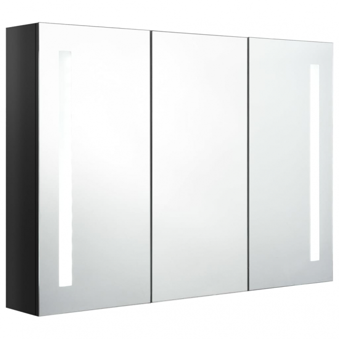 DULAP DE BAIE CU OGLINDA SI LED, NEGRU STRĂLUCITOR, 89 X 14 X 62 CM [3]