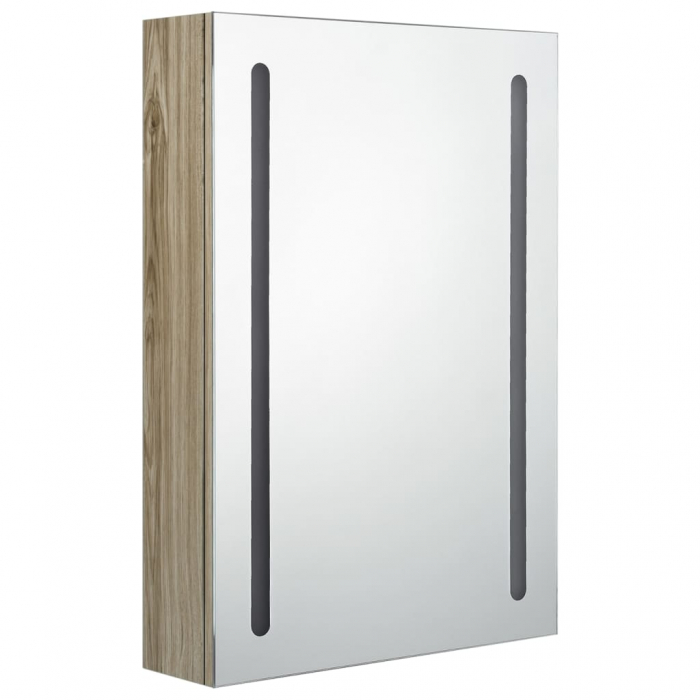 DULAP DE BAIE CU OGLINDA SI LED, STEJAR, 50 X 13 X 70 CM [3]