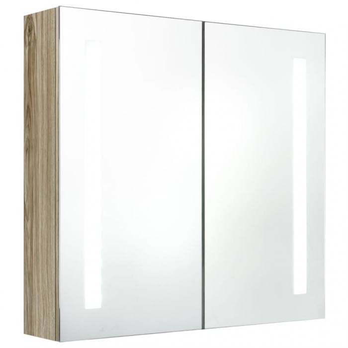 DULAP DE BAIE CU OGLINDA SI LED, STEJAR, 62 X 14 X 60 CM [2]