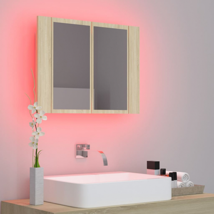 DULAP DE BAIE CU OGLINDA SI LED, STEJAR SONOMA [4]