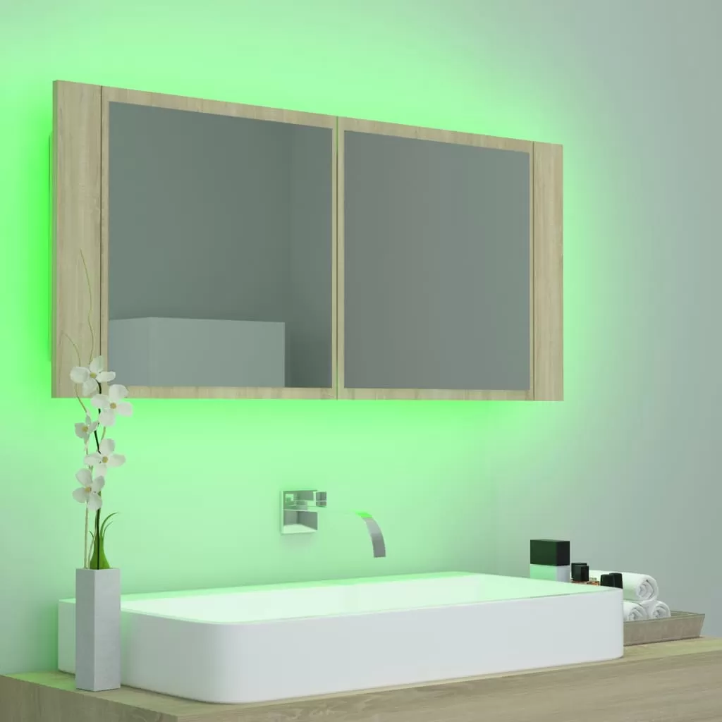 DULAP DE BAIE CU OGLINDA SI LED, STEJAR SONOMA [6]
