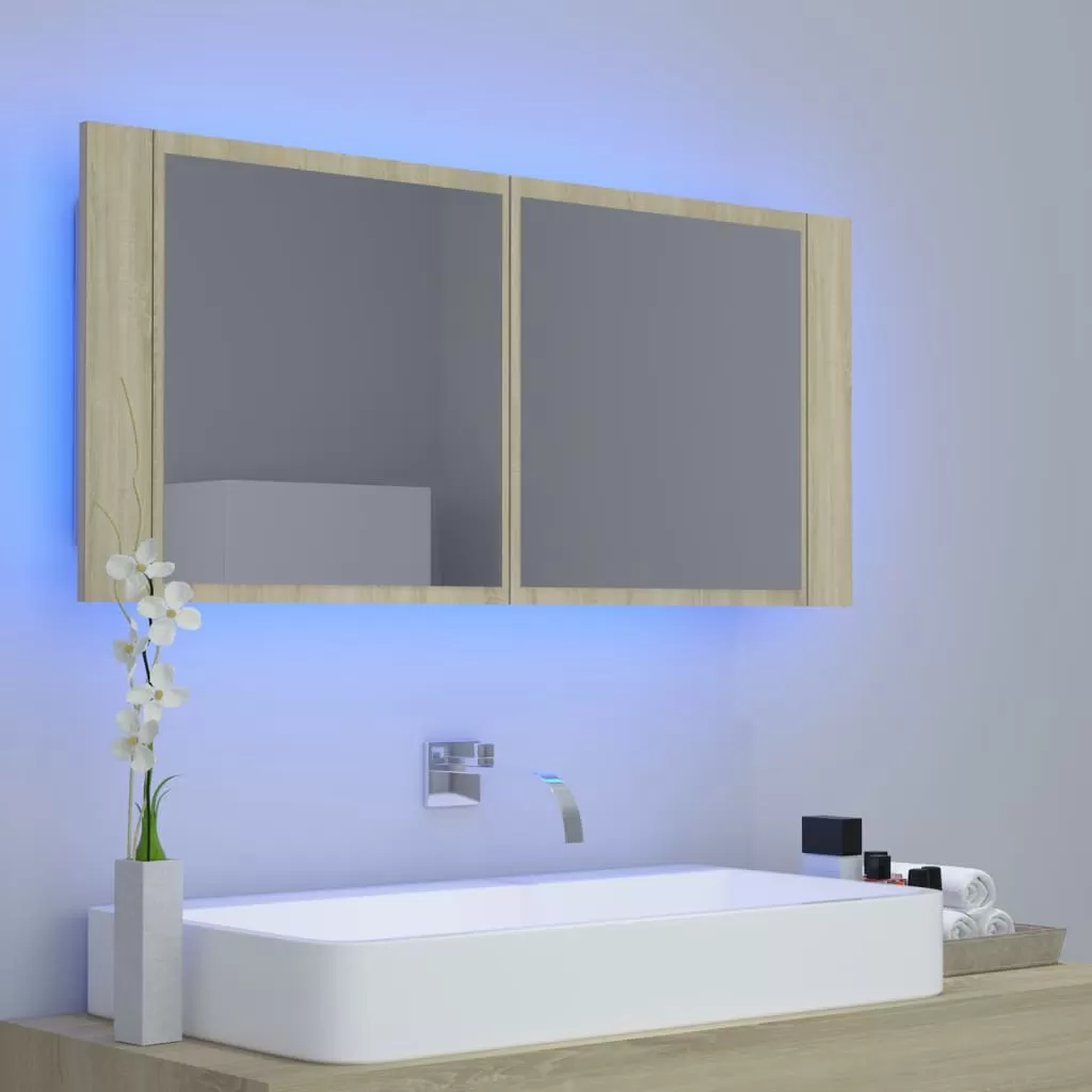 DULAP DE BAIE CU OGLINDA SI LED, STEJAR SONOMA [5]