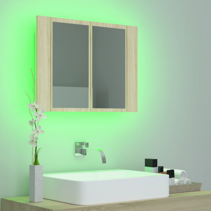 DULAP DE BAIE CU OGLINDA SI LED, STEJAR SONOMA [5]