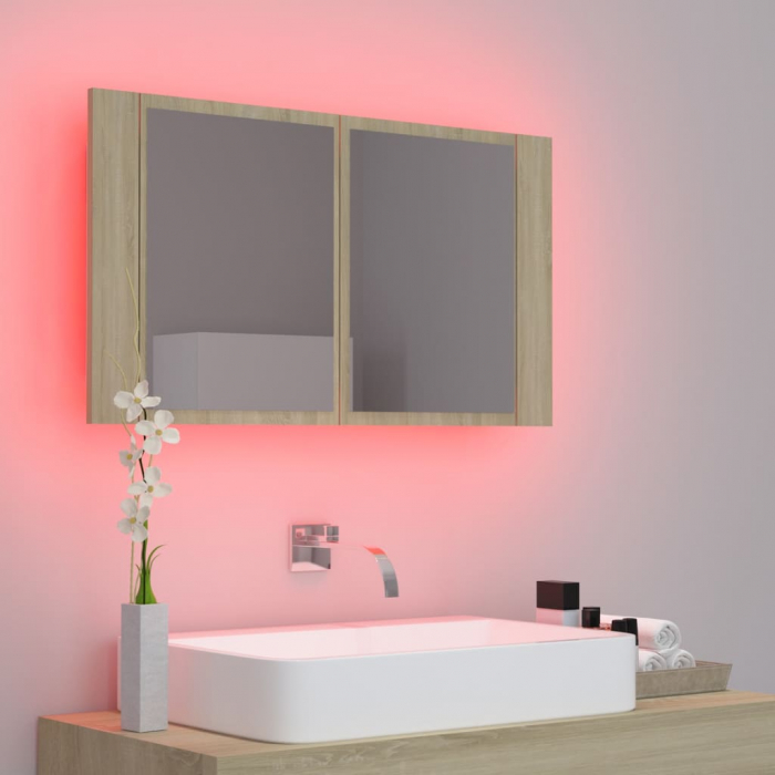 DULAP DE BAIE CU OGLINDA SI LED, STEJAR SONOMA [4]