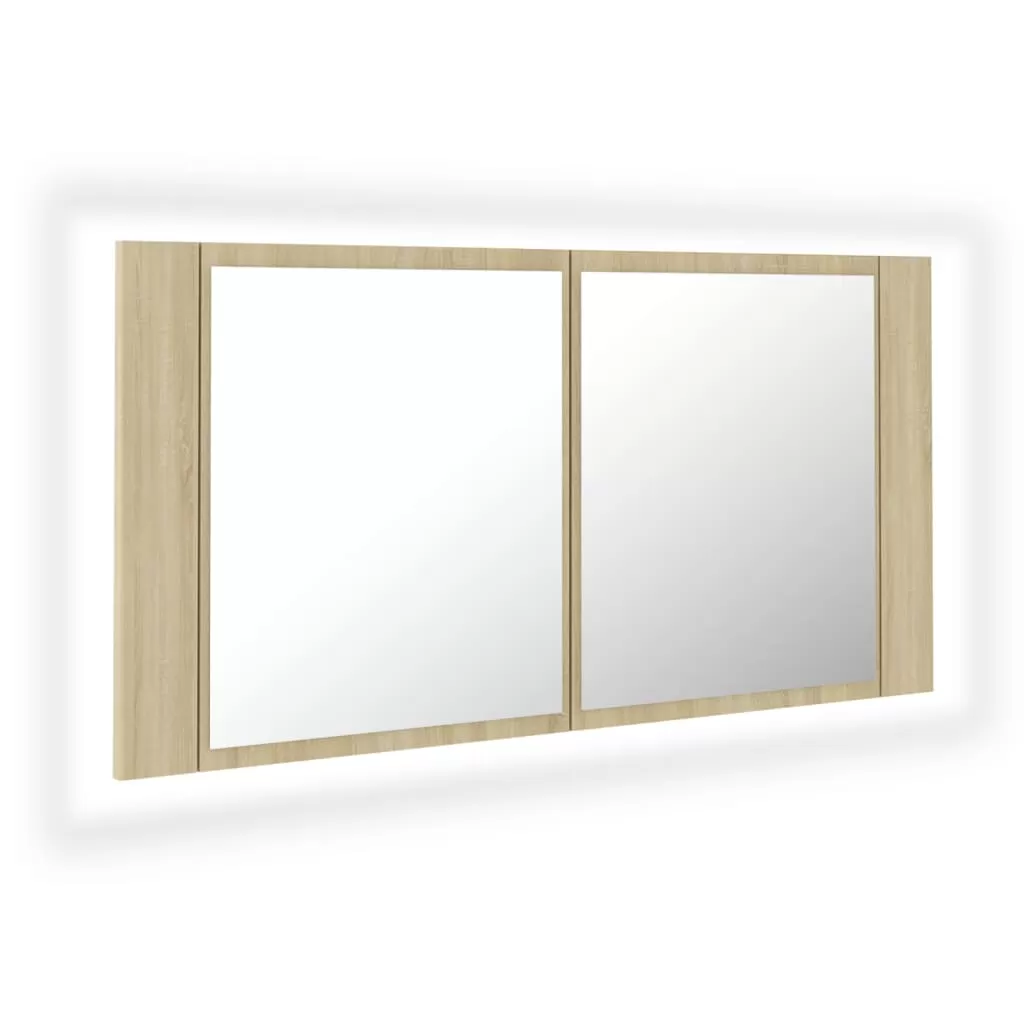 DULAP DE BAIE CU OGLINDA SI LED, STEJAR SONOMA [2]
