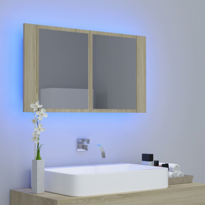 DULAP DE BAIE CU OGLINDA SI LED, STEJAR SONOMA [3]