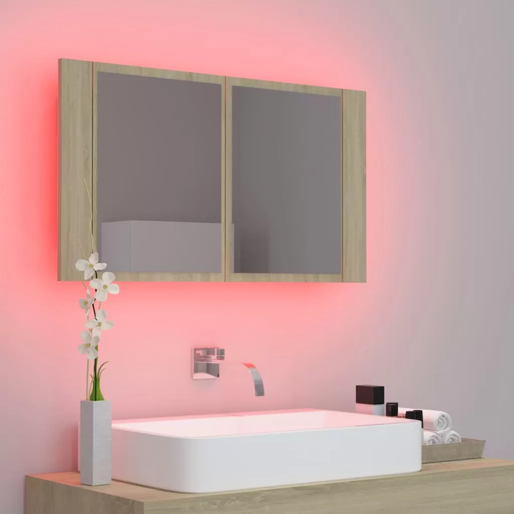 DULAP DE BAIE CU OGLINDA SI LED, STEJAR SONOMA [4]