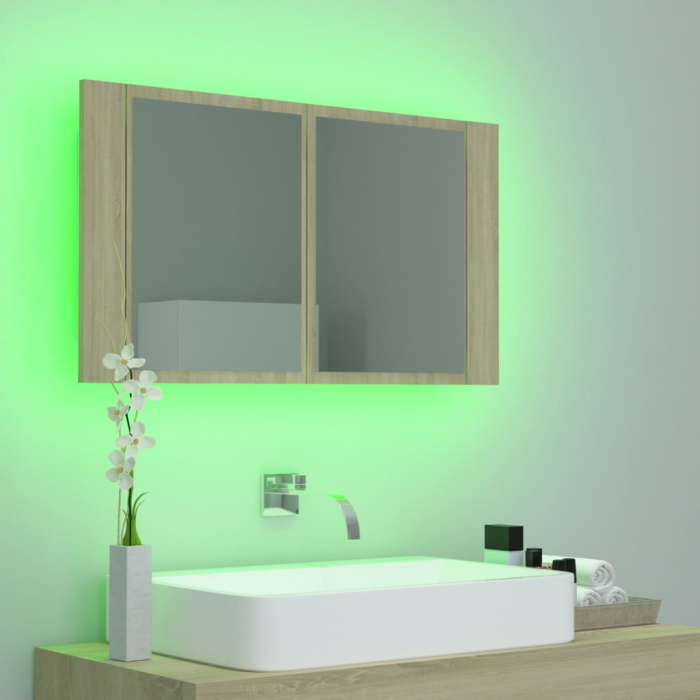 DULAP DE BAIE CU OGLINDA SI LED, STEJAR SONOMA [5]