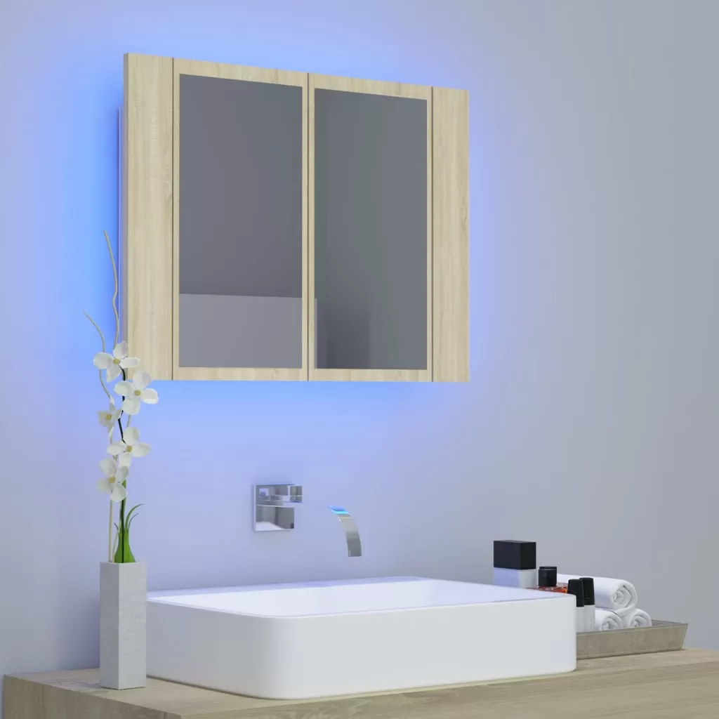 DULAP DE BAIE CU OGLINDA SI LED, STEJAR SONOMA [3]