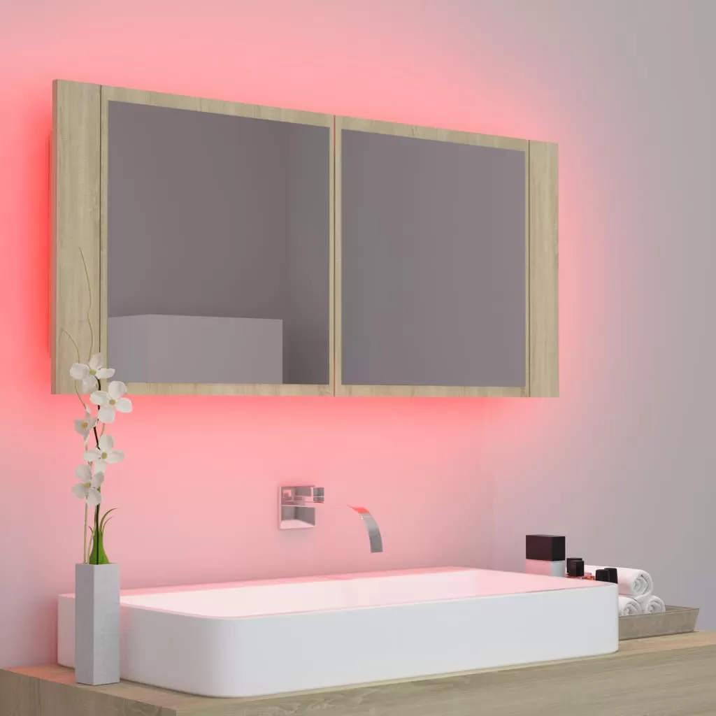 DULAP DE BAIE CU OGLINDA SI LED, STEJAR SONOMA [7]