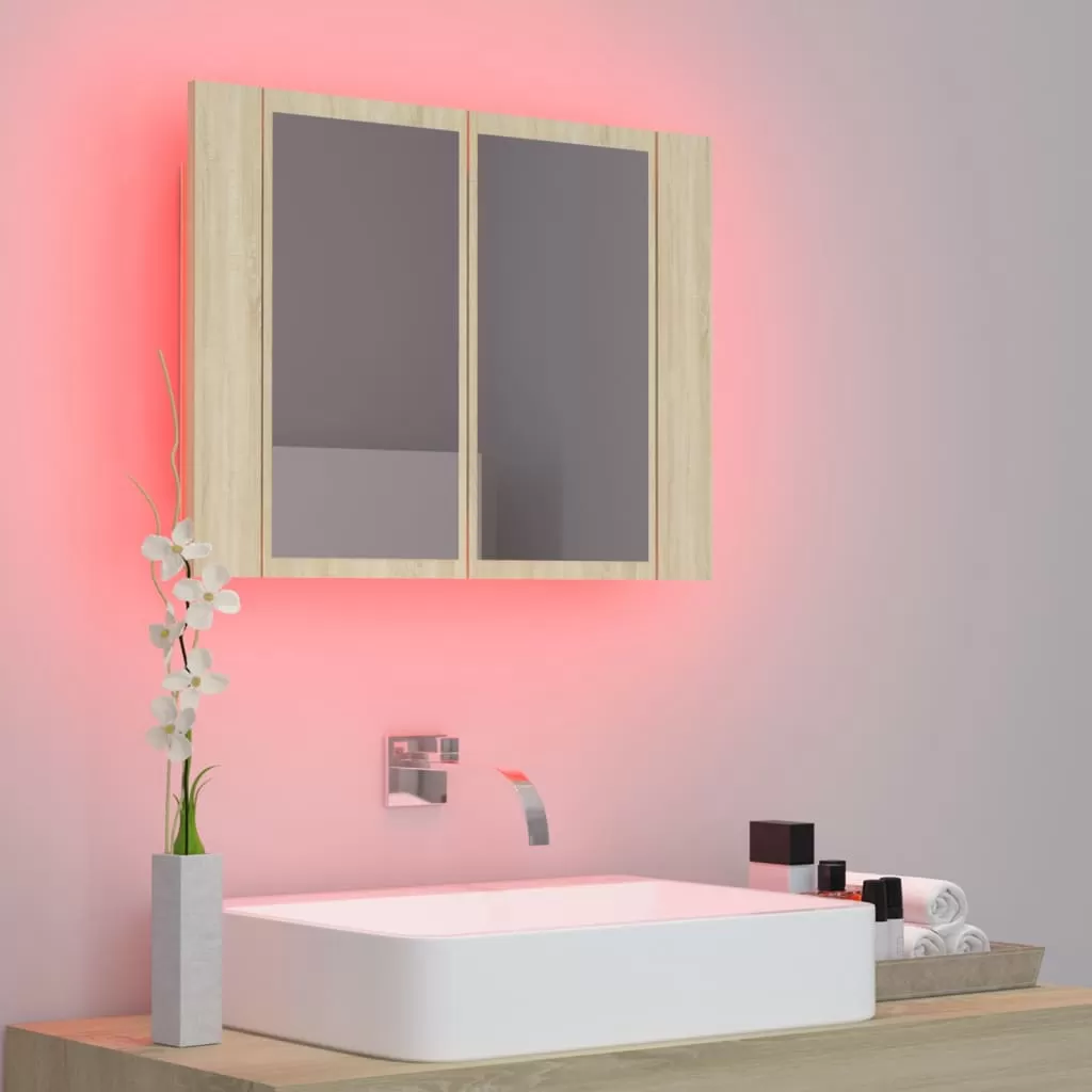 DULAP DE BAIE CU OGLINDA SI LED, STEJAR SONOMA [4]