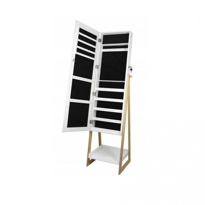 DULAP DE PERETE CU OGLINDA PENTRU BIJUTERII, MDF, RAFT INFERIOR, ALB, 39X36X149 CM [2]