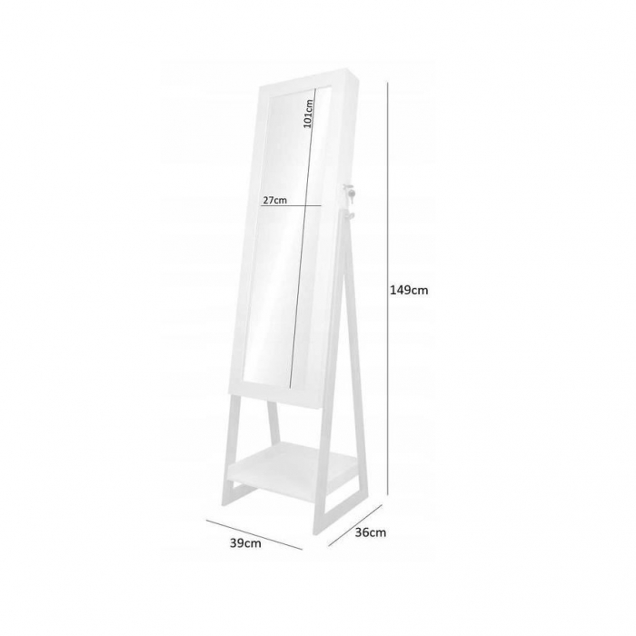 DULAP DE PERETE CU OGLINDA PENTRU BIJUTERII, MDF, RAFT INFERIOR, ALB, 39X36X149 CM [3]