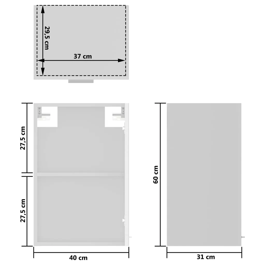 DULAP DE STICLA SUSPENDAT, ALB LUCIOS, 40 X 31 X 60 CM [10]