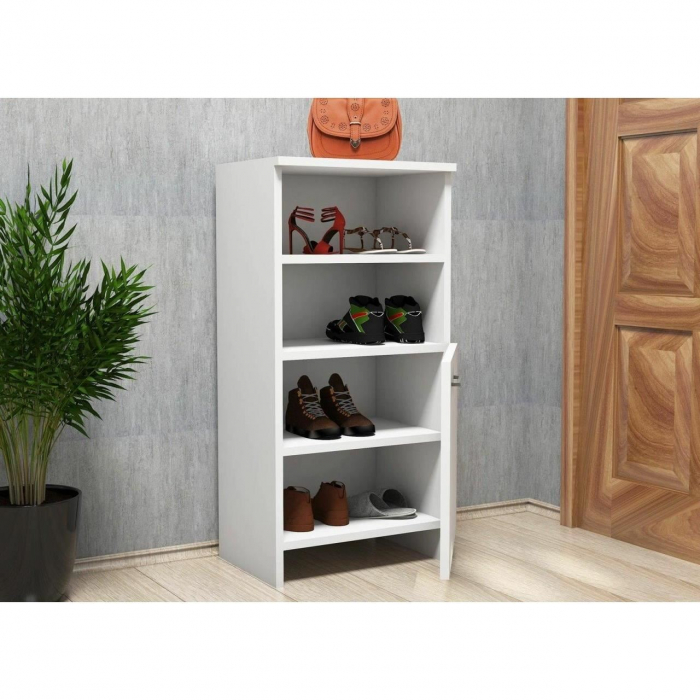 DULAP DEPOZITAT INCALTAMINTE, PANTOFAR, PAL MELAMINAT, 4 RAFTURI, ALB, 45X31.8X91.8 CM, RENE, MINAR [4]