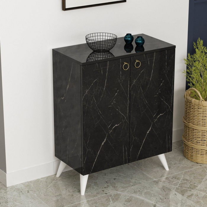 DULAP DEPOZITAT INCALTAMINTE, PANTOFAR, PAL MELAMINAT, 4 RAFTURI, NEGRU MARMURA, 72X37X91 CM, LEMI, MINAR [6]