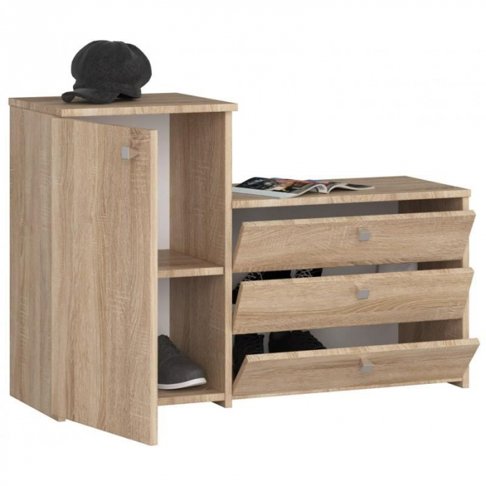 DULAP DEPOZITAT INCALTAMINTE, PANTOFAR, PLACA LAMINATA, 3 SERTARE, 2 RAFTURI, STEJAR, 98.4X33X68/43 CM [3]