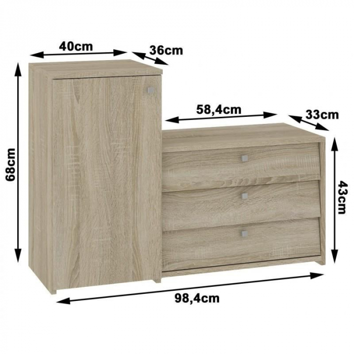 DULAP DEPOZITAT INCALTAMINTE, PANTOFAR, PLACA LAMINATA, 3 SERTARE, 2 RAFTURI, STEJAR, 98.4X33X68/43 CM [4]