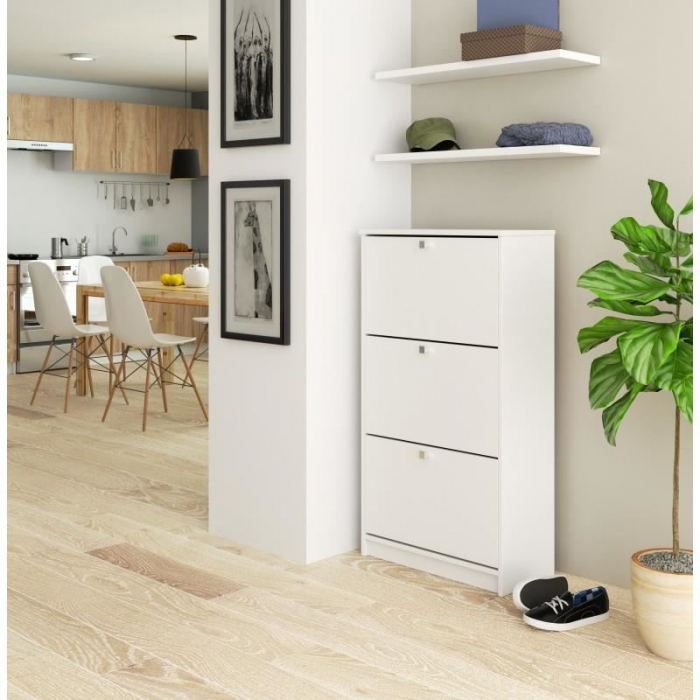 DULAP DEPOZITAT INCALTAMINTE, PANTOFAR, PLACA LAMINATA, 3 SERTARE, ALB LUCIOS, 60X28.5X113 CM [2]