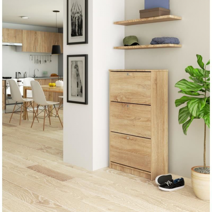 DULAP DEPOZITAT INCALTAMINTE, PANTOFAR, PLACA LAMINATA, 3 SERTARE, STEJAR, 60X28.5X113 CM [2]