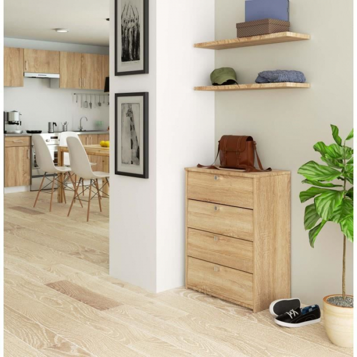 DULAP DEPOZITAT INCALTAMINTE, PANTOFAR, PLACA LAMINATA, 4 SERTARE, STEJAR, 60X33X80 CM [2]