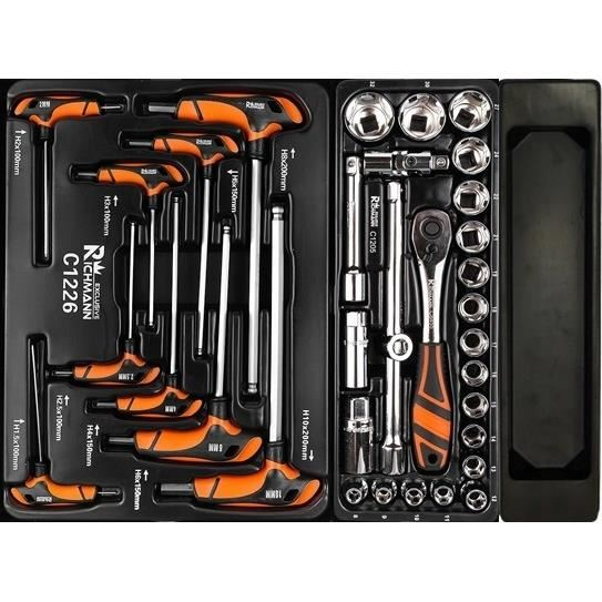 DULAP MOBIL PENTRU UNELTE, 7 SERTARE, 630X903X447 MM, CONTINE 12 SETURI DE UNELTE, 135 ELEMENTE, RICHMANN [5]