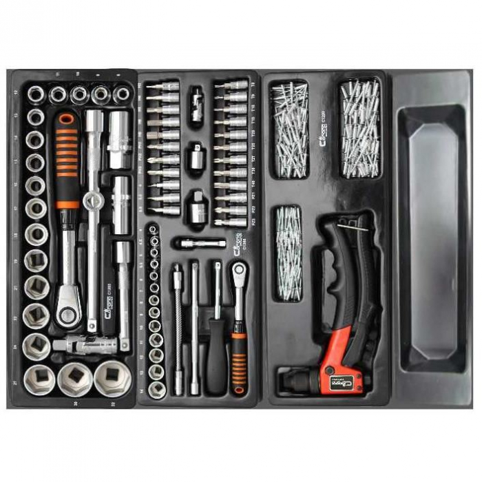DULAP MOBIL PENTRU UNELTE, 7 SERTARE + SPATIU LATERAL CU USA, 970X927X465 MM, CONTINE 14 SETURI DE UNELTE, 268 ELEMENTE, RICHMANN EXCLUSIVE [4]