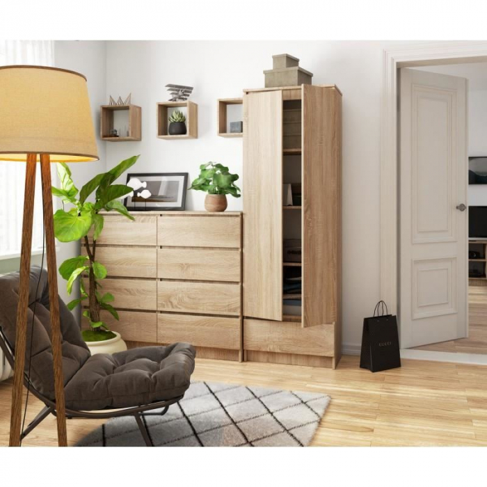 DULAP, PLACA LAMINATA, 1 SERTAR, 4 RAFTURI, 2 USI, STEJAR, 60X35X180 CM [2]