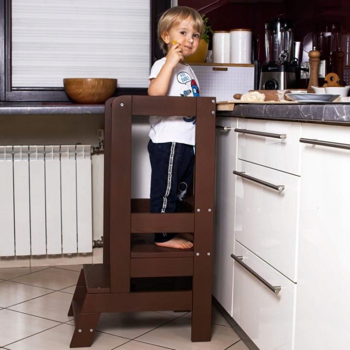 INALTATOR MULTIFUNCTIONAL/AJUTOR DE BUCATARIE PENTRU COPII, AJUSTABIL, LEMN, MARO, 39X52X90 CM, SPRINGOS [5]