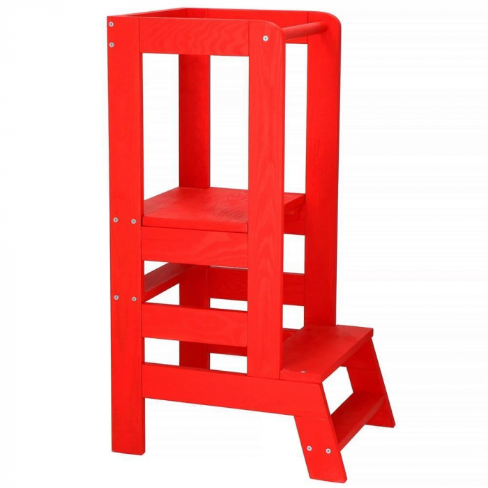 INALTATOR MULTIFUNCTIONAL/AJUTOR DE BUCATARIE PENTRU COPII, AJUSTABIL, LEMN, ROSU, 39X52X90 CM, SPRINGOS [13]