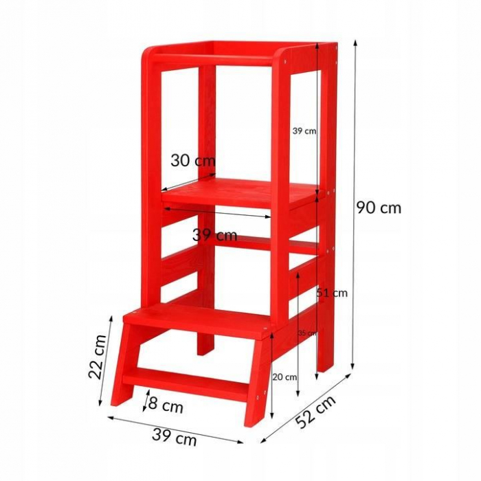 INALTATOR MULTIFUNCTIONAL/AJUTOR DE BUCATARIE PENTRU COPII, AJUSTABIL, LEMN, ROSU, 39X52X90 CM, SPRINGOS [16]