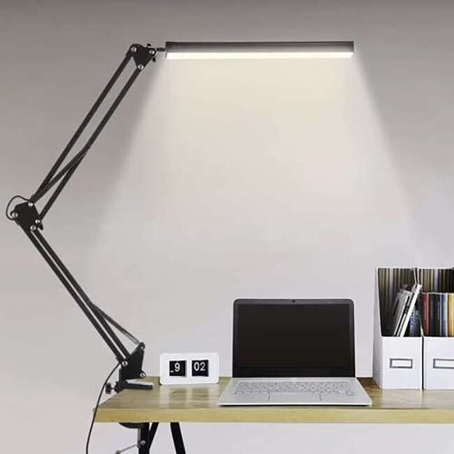 LAMPA DE BIROU 2 IN 1, CU PRINDERE MASA, BRAT FLEXIBIL, 3 CULORI LUMINA, 10 NIVELURI, USB, NEGRU, 3X37 CM, IZOXIS [9]