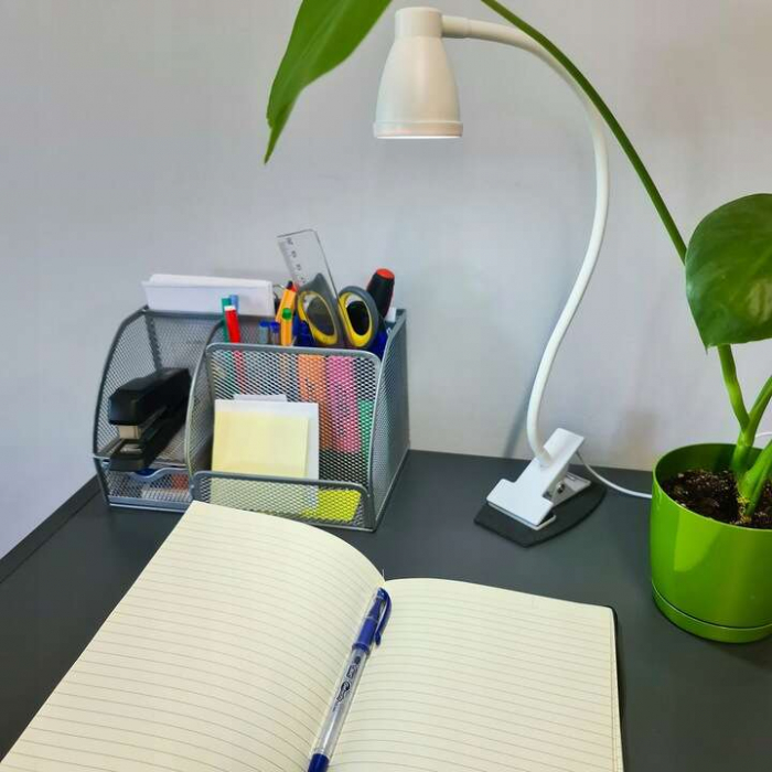 LAMPA DE BIROU CU CLIPS, BRAT FLEXIBIL, 3 CULORI LUMINA, 10 NIVELURI, USB, ALB, 45 CM, IZOXIS [12]