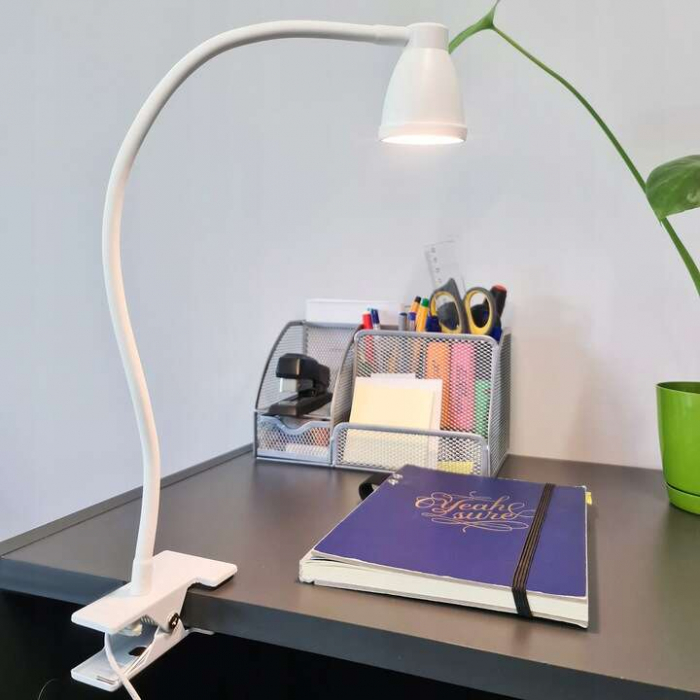 LAMPA DE BIROU CU CLIPS, BRAT FLEXIBIL, 3 CULORI LUMINA, 10 NIVELURI, USB, ALB, 45 CM, IZOXIS [11]