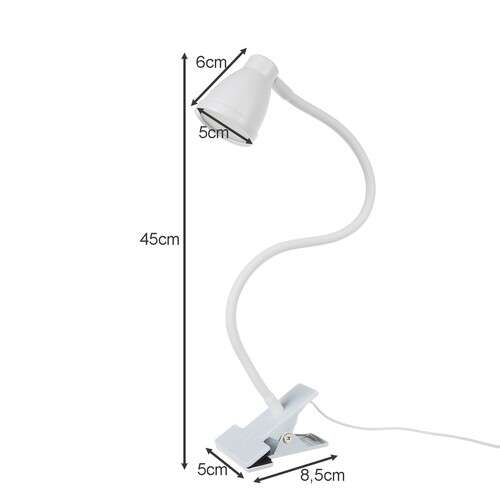 LAMPA DE BIROU CU CLIPS, BRAT FLEXIBIL, 3 CULORI LUMINA, 10 NIVELURI, USB, ALB, 45 CM, IZOXIS [10]