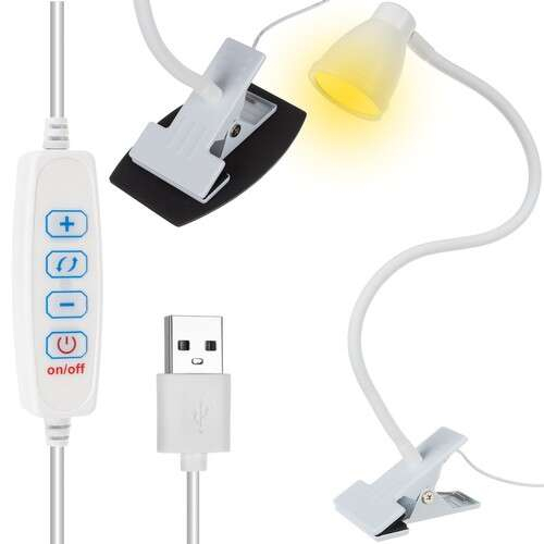 LAMPA DE BIROU CU CLIPS, BRAT FLEXIBIL, 3 CULORI LUMINA, 10 NIVELURI, USB, ALB, 45 CM, IZOXIS [9]