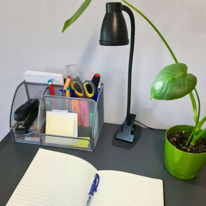 LAMPA DE BIROU CU CLIPS, BRAT FLEXIBIL, 3 CULORI LUMINA, 10 NIVELURI, USB, NEGRU, 45 CM, IZOXIS [10]