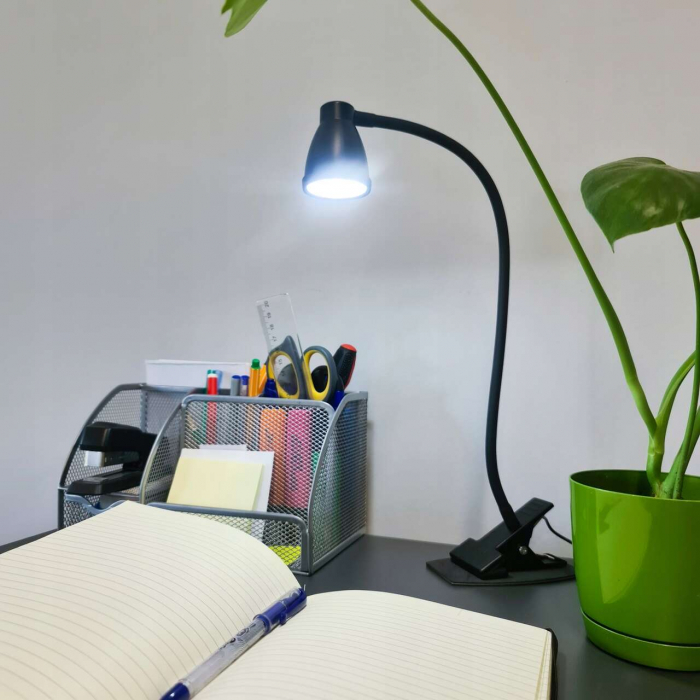 LAMPA DE BIROU CU CLIPS, BRAT FLEXIBIL, 3 CULORI LUMINA, 10 NIVELURI, USB, NEGRU, 45 CM, IZOXIS [11]