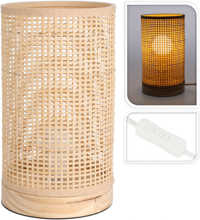 Lampă de masă rattan cu bază din lemn [3]