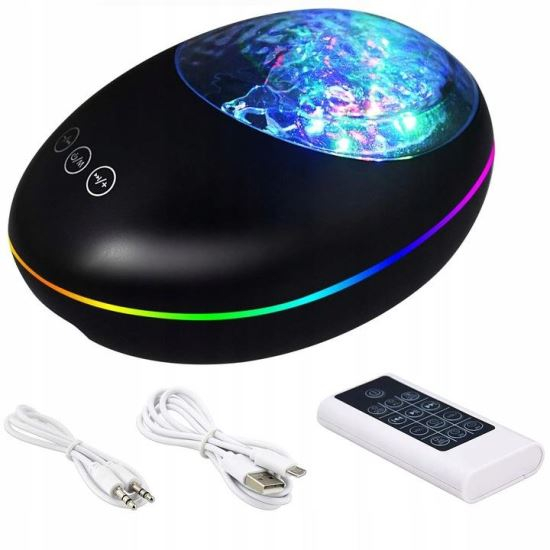 LAMPA DE NOPTIERA CU PROIECTOR, LED, TELECOMANDA, BLUETOOTH, 3 CULORI, INCARCARE USB, NEGRU, 19.9X11.9X9.5 CM, LUCY STONE [1]