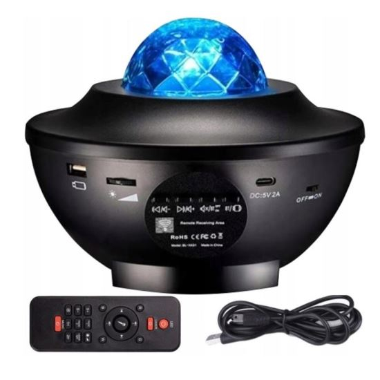 LAMPA DE NOPTIERA CU PROIECTOR, LED, TELECOMANDA, BLUETOOTH, 4 CULORI, INCARCARE USB, NEGRU, 12.3X16.4 CM [1]