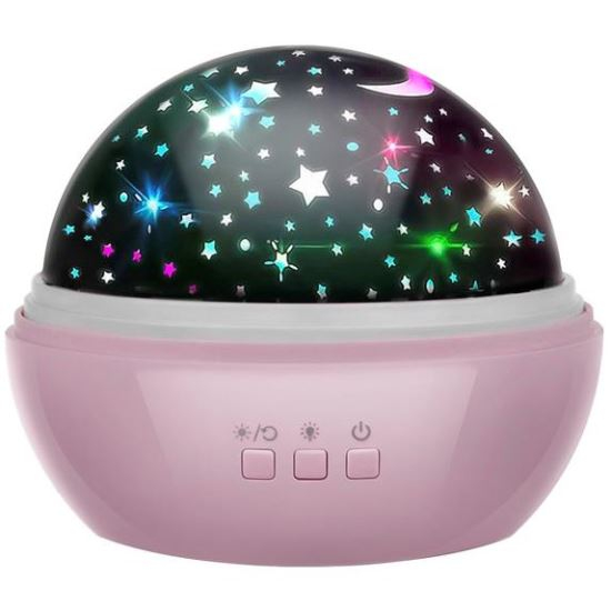 LAMPA DE NOPTIERA CU PROIECTOR, PENTRU COPII, CUPOLA ROTATIVA, 2 MODURI, ROZ, 230V/4XAAA, 11.5X10 CM [1]